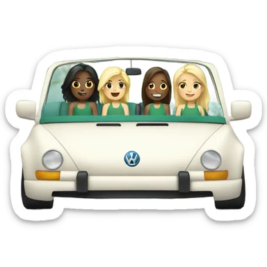 2 white blonde and 2 white brunette girls in a green convertible volkswagen  sticker