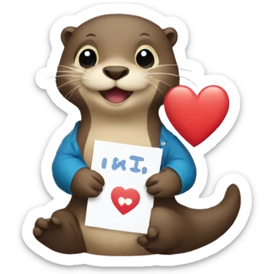 Otter holding an I Love You sign sticker