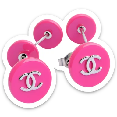 pair of 3D emoji-style Chanel logo stud earrings, glossy pink with silver accents, elegant sticker