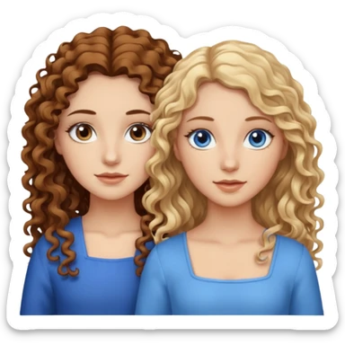 sisters, one has brown eyes, long curly brown hair, the other one has blond hair and blue eyes sticker