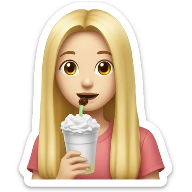 Blonde long hair girl eating Korean food and drinking boba sticker