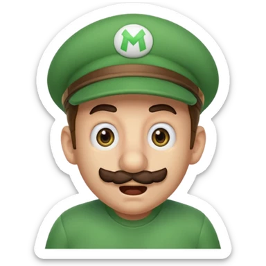 Luigi from Mario, pregnant, surprised expression, Discord emoji style sticker