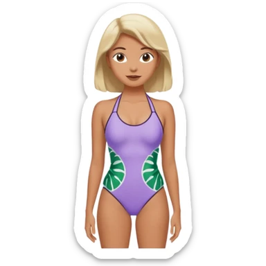 Retro swimsuit light purple halter top with high waisted leafy bottoms sticker