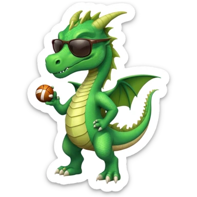friendly anthropomorphised green dragon in a sports t-shirt and jeans wearing dark sunglasses walking upright sticker