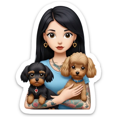 girl with long black  straight hair and tattoos and Yorkshire and poodle sticker