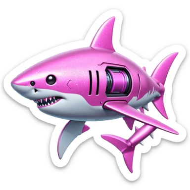 glitter mech shark pink cyberpunk sticker