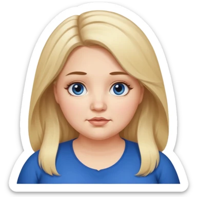 fat white girl long light brunette / blonder8 hair girl with darker roots in her hair middle part and dark blue eyes that's not really tan but not pale double chin sticker