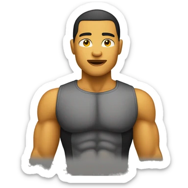 shoulder press viewed from back. yellow skin tone, no hair, black top sticker