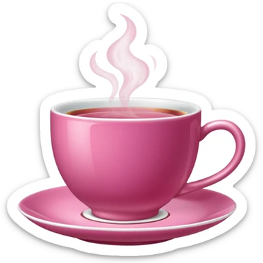 dark pink teacup filled with tea, placed on a matching pink saucer, with gentle steam rising from the cup.  sticker