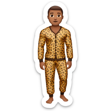 Handsome Black man with brown skin tone, with muscular build, wearing long sleeve leopard print pajamas and white slippers sticker
