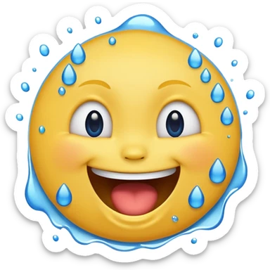 Emoji, yellow round laughing face, open mouth with Splashing blue tears sticker