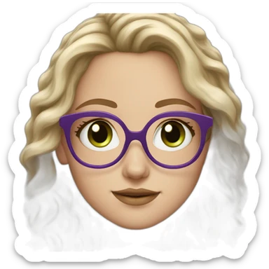 white-girl-purple-wavy-hair-green-eyes-square-glasses sticker