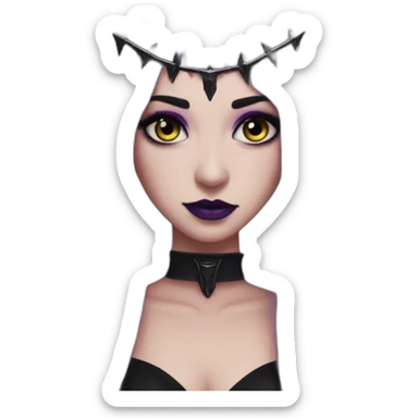Elissabat-with-bangs-long-hair-dark-purple-and-black-vampire-goth-makeup-crown-pinkeyes sticker