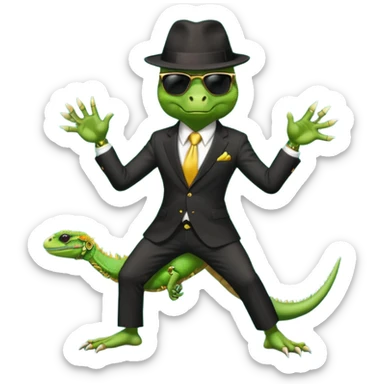 capitalist iguana banker godfather with black sunglasses breakdance sticker
