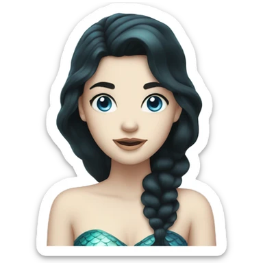 mermaid with black hair, pale skin and light blue eyes  sticker