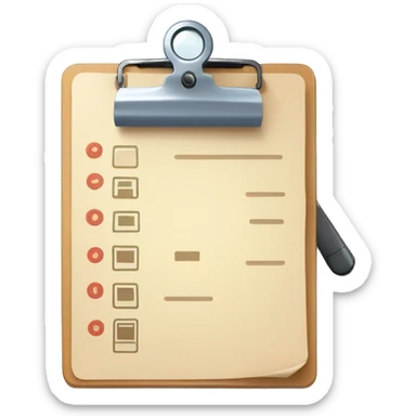 clipboard with a checklist (📋) combined with a magnifying glass (🔍), symbolizing the process of tracking and reviewing applicants efficiently sticker
