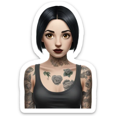 Hyperrealistic Pale girl with black hair arm tattoos sticker