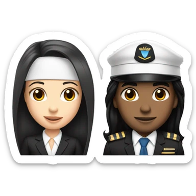 Flight attendant with long black hair and white skin with a pilot man with light skin and black hair sticker