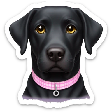 Black Labrador Retriver with Pink checkered collar sticker