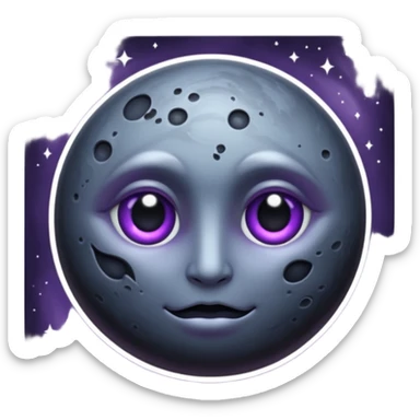 iOS emoji, dark moon, silver outline, mystical symbols, dark fantasy, smooth texture sticker