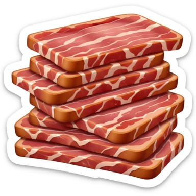 realistic raw bacon lardons, pile, thick short strips, rectangular, pinkish-red meat, white fat, clean moist, marbled, irregular cuts, no pan, no herbs, no background, no faces, clean 3D, soft lighting, transparent background, emoji scale sticker