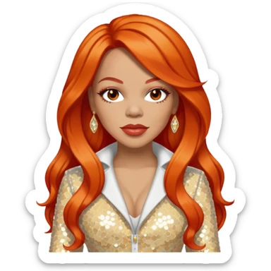 Faith Evans with long orange-red hair, ivory sequin outfit  sticker