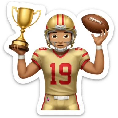 football player trophy gold old helmet player giving stiff arm knee up sticker