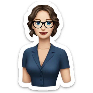 brunette elegant Jennifer Lawrence wearing glasses and blue eyes  sticker