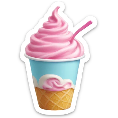 Pink frozen yogurt swirled in a light blue cup sticker