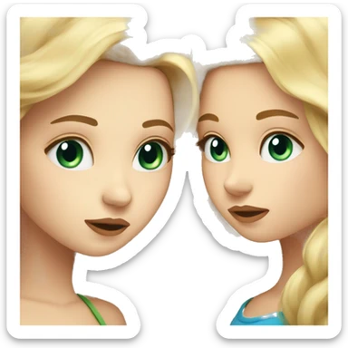blonde girl with blue eyes kisses girl with long brown hair and green eyes sticker