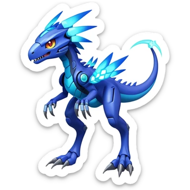 Shiny Futuristic Celestial Fakemon-Pokemon-Digimon-Spectrobes-Raptor-fusion, full body, four legs sticker