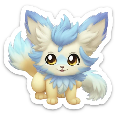 Anthro Scalie Fluffy Cool Cute Magical Shiny Colorful Pastel Sparkle Kemono-style Chibi Fantasy-Animal-Fakémon-Pokémon-Hybrid Fur Sona Aesthetic Full Body sticker