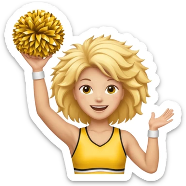 football cheerleader, hold a big cheering pom, yellow and twinkle sticker