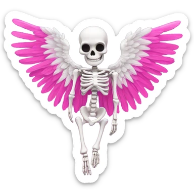 Skeleton with large hot pink angel wings cover in white sparkly clouds  sticker