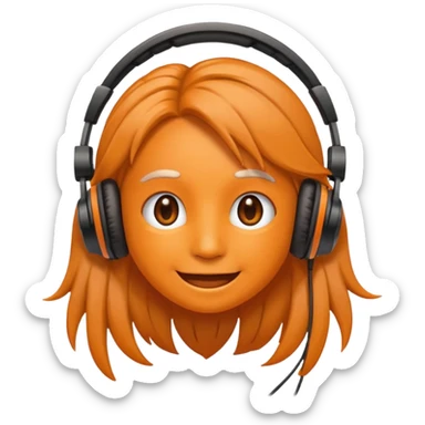 Orange happy face emoji with a couple of hair,headphones,and antennas. sticker