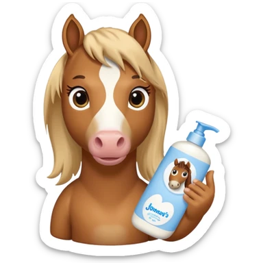 A cartoon horse holding johnson baby body lotion sticker