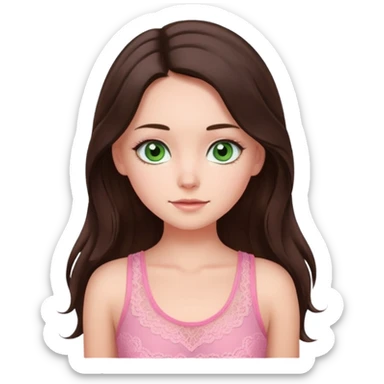 super long haired brunette with middle part cute pink lacy tank white but tan green eyes hairflip sticker