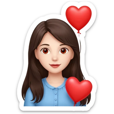 white happy long haired brunette girl hazel eyes valentines sticker