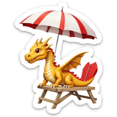 dragon in a white lifeguard t-shirts in a lifeguard stand with an umbrella over it on the beach and in a lifeguard stand  sticker