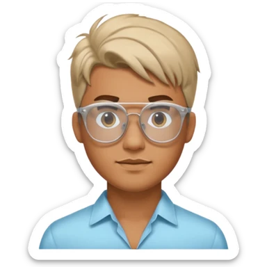 Erstelle mir eine Emoji von einem Jungen. Hautfarbe Bräunlich, Jung und Gutaussehend, mit durchsichtiger Brille und playboy Frisur  sticker