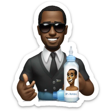 p diddy with a baby oil bottle sticker