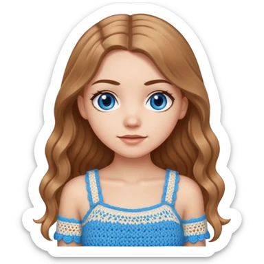 White Girl with long light brown hair and blue eyes wearing a cute crochet top sticker