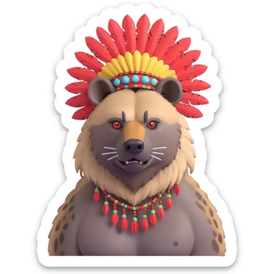 A native strong buff hyena with war bonnet posing  sticker