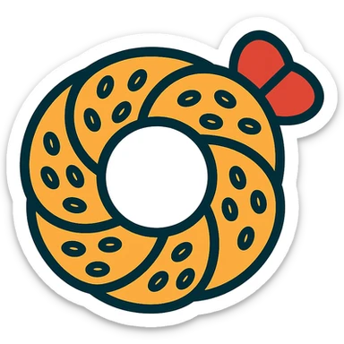 Add a red ribbon on the top right side of the simit. Remove the background so the simit with the ribbon is isolated. sticker