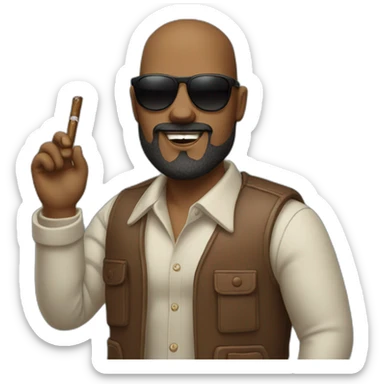 Bold guy with a cigar in his hand wearing sunglasses with a nice beard sticker