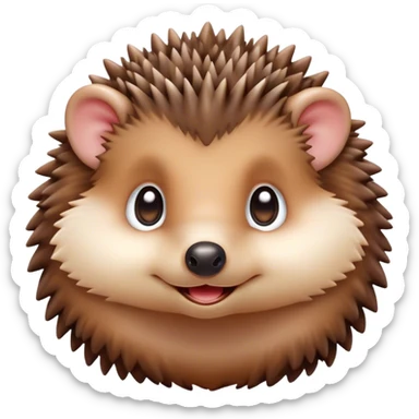 Cinematic Cute Hedgehog Portrait Emoji, Head tilted playfully and inquisitively, featuring a fluffy, spiky brown Fur with an irresistibly cute, round face and tiny ears, round, sparkling eyes filled with curious wonder, Simplified yet irresistibly adorable features, highly detailed, glowing with a warm, friendly glow, high shine, affectionate and quirky, stylized with a touch of woodland whimsy, bright and endearing, soft glowing outline, capturing the essence of a mischievous yet loving hedgehog, so playful it feels like it could roll out of the screen and into your arms! sticker