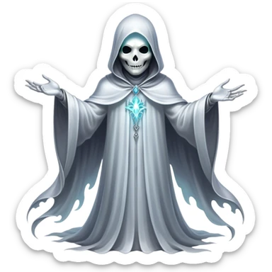 Full body, Cinematic and Ultra realistic 32k HD hauntingly beautiful specter with Balanced features, highly detailed, glowing with silver light, high shine, remembrance, a painting of white silver, fanciful, enchanting. The image is so lifelike it could leap off the canvas at any moment sticker