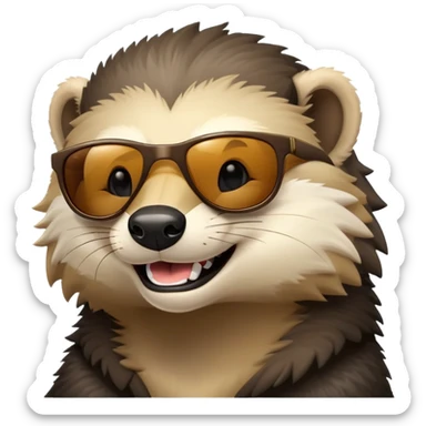 friendly anthropomorphised honey badger head wearing sunglasses sticker