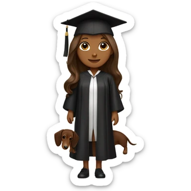 brown haired girl in graduation cap with black long haired dachshund  sticker