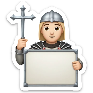 Crusader holding a large blank sign sticker